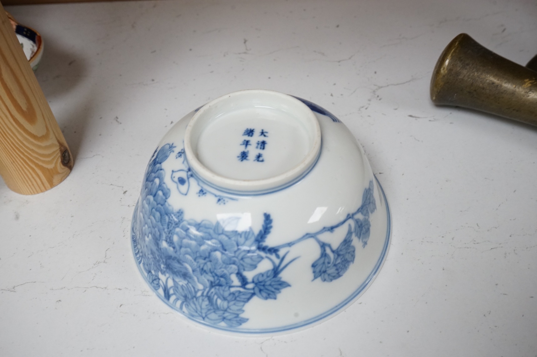A Chinese blue and white bowl, decorated with flowers and birds, 14.5cm in diameter